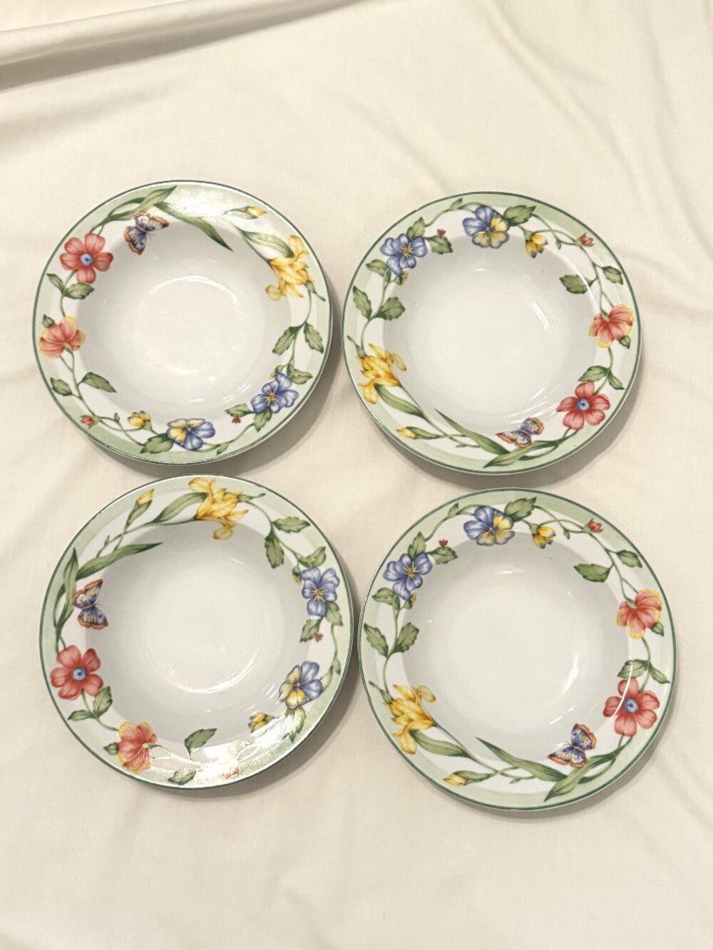 4 Vintage Coventry Fine Porcelain 9" Bowls Secret Gardens Floral Cottage